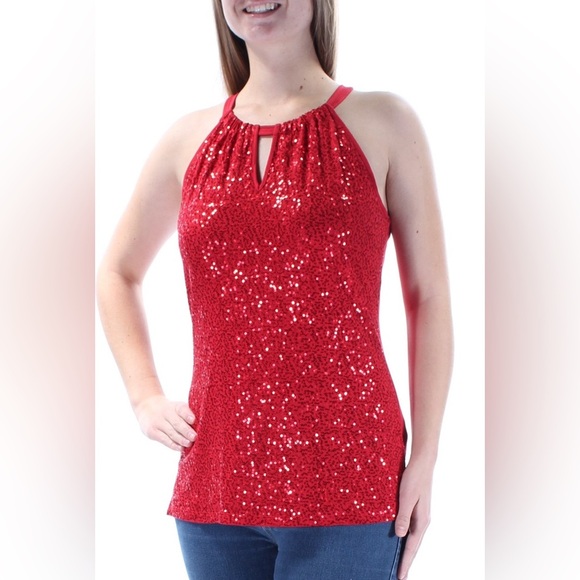 INC International Concepts Tops - INC NYE red glitter keyhole halter top size small NWT